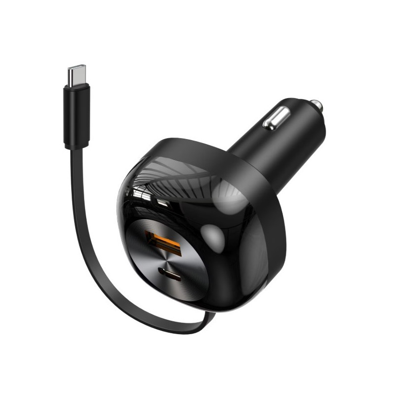 COMSOL 66W TRIPLE PORT USB-C +USB-A RETRACTABLE CABLE CAR CHARGER