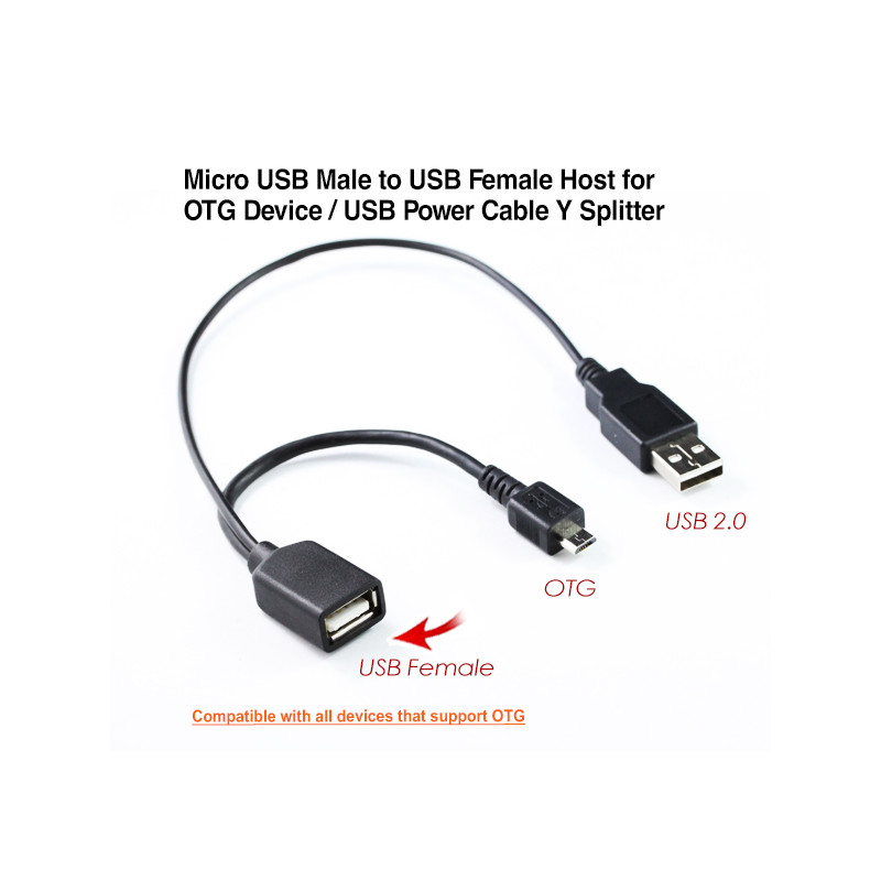 Micro USB M to USB F Host for OTG Device / USB Power Y Splitter