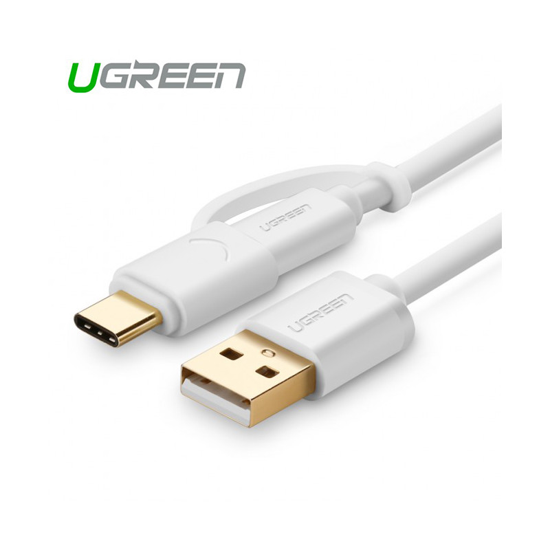 1m USB 2.0 to type C + micro USB cable White