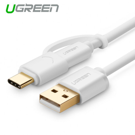 1m USB 2.0 to type C + micro USB cable White