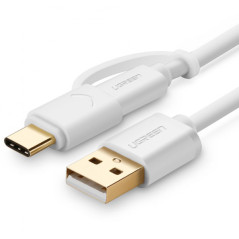 1m USB 2.0 to type C + micro USB cable White