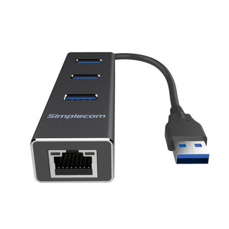 Simplecom CHN410 3 Port USB 3.0 HUB with Gigabit Ethernet Adapter - Black