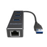 Simplecom CHN410 3 Port USB 3.0 HUB with Gigabit Ethernet Adapter - Black