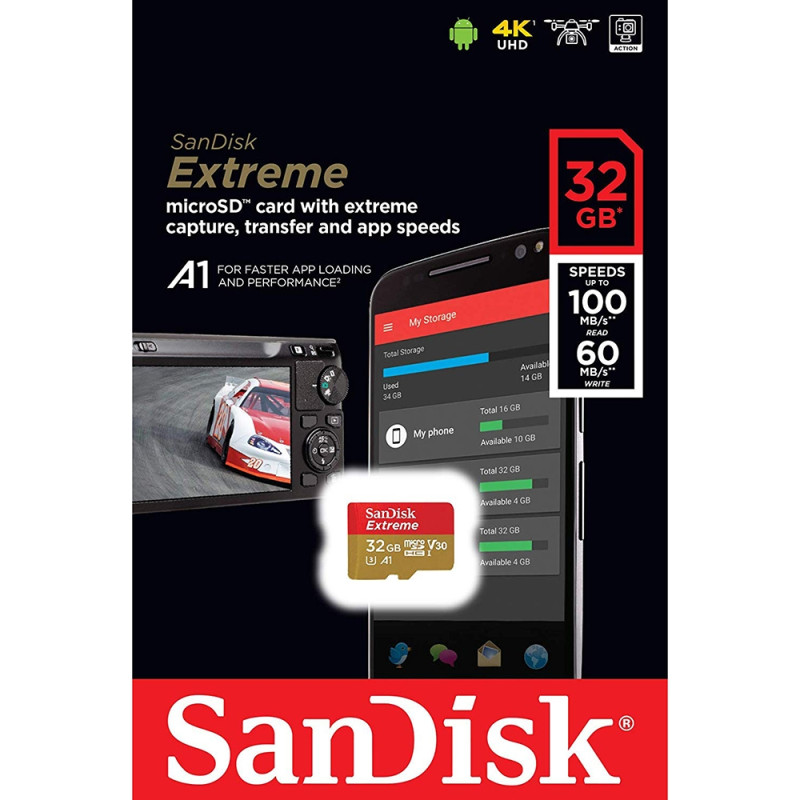 SanDisk 32GB Extreme MicroSDHC A1 UHS-I V30 Memory Card - No Adapter - 100MB/s