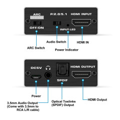 Simplecom CM425 HDMI 2.0 Audio Extractor Optical SPDIF + 3.5mm Stereo with ARC 4K@60Hz