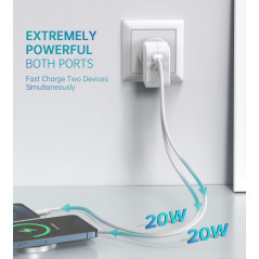 Choetech PD6009 40W Dual Fast USB C Charger 2-Port 20W PD 3.0 With Foldable Plug