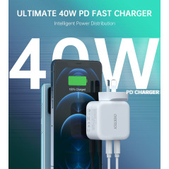 Choetech PD6009 40W Dual Fast USB C Charger 2-Port 20W PD 3.0 With Foldable Plug