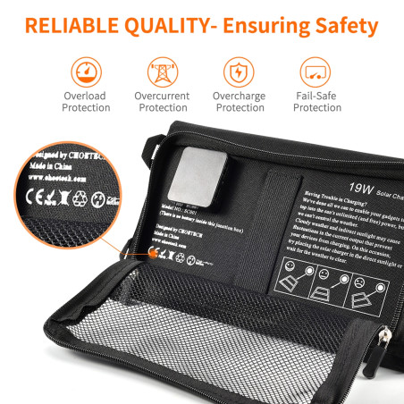 Choetech SC001 19W Portable Solar Panel Charger SunPower Panels Dual USB Charger for Camping/RV/Outdoors