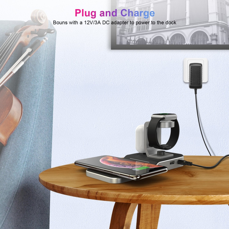 Choetech T316 4-in-1 Wireless Charging Station for iPhone/Apple Watch/iPod and all Qi Wireless Cell phones