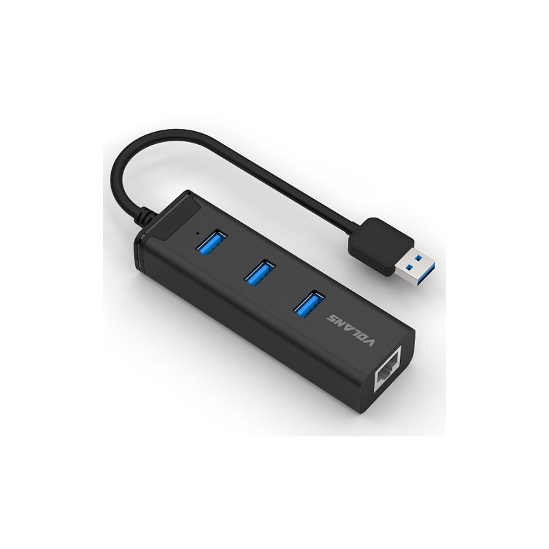 Volans VL-HJ45 3-Port USB3.0 Hub + RJ45 Gigabit Ethernet Adapter - Aluminium