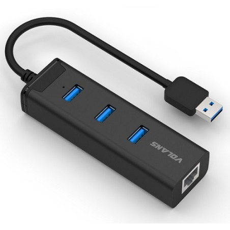 Volans VL-HJ45 3-Port USB3.0 Hub + RJ45 Gigabit Ethernet Adapter - Aluminium