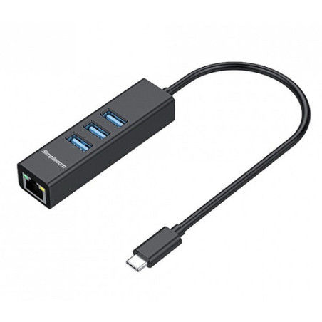 Simplecom CHN421 Black Aluminium USB-C to 3 Port USB HUB with Gigabit Ethernet Adapter