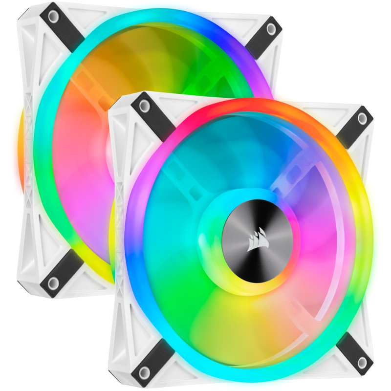 Corsair iCUE QL140 RGB White 140mm PWM Fan - Dual Pack with Lighting Node CORE