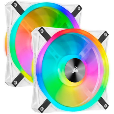 Corsair iCUE QL140 RGB White 140mm PWM Fan - Dual Pack with Lighting Node CORE