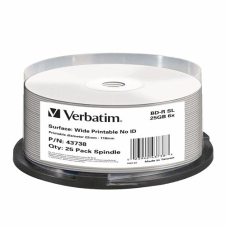 Verbatim 43738 25GB BD-R Inkjet Printable Recordable Disc - 25-Pack Spindle