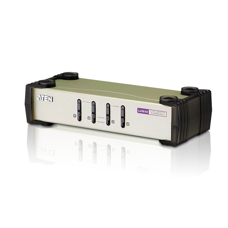 Aten 4 Port USB & PS/2 VGA KVM Switch - Video DynaSync - mouse and keyboard emulation - 4 VGA USB and PS/2 KVM Cables included