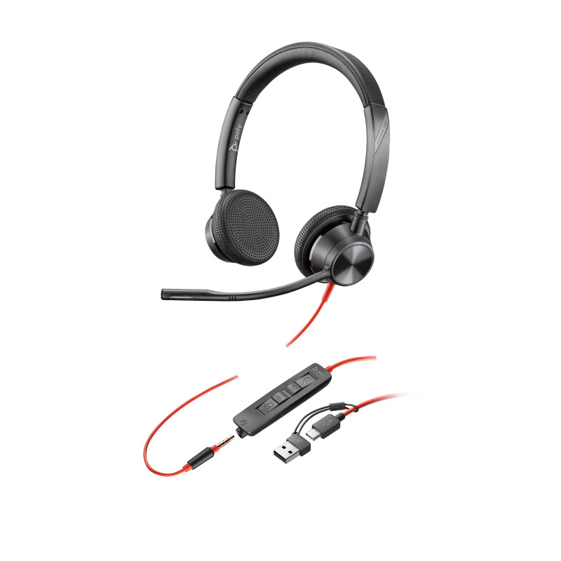 HP POLY BLACKWIRE 3325 UC, STEREO , CORDED USB-C HEADSET, 3.5MM INC USB-A ADAPTOR