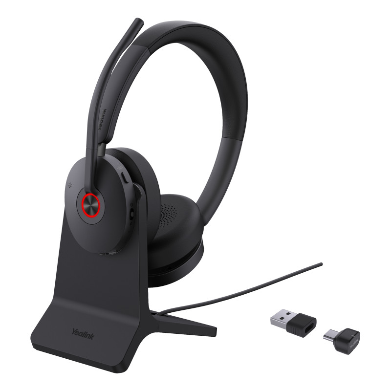 YEALINK WIRELESS (BH74) UC STEREO BT ANC HEADSET, CHARGESTAND, BT51, BLACK, C TO A ADAPTER