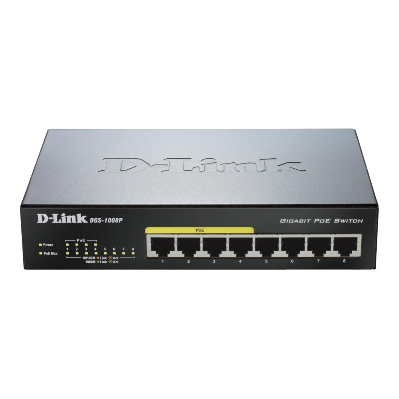 D-Link DGS-1008P 8-Port Gigabit PoE Unmanaged Switch - Durable Metal Housing