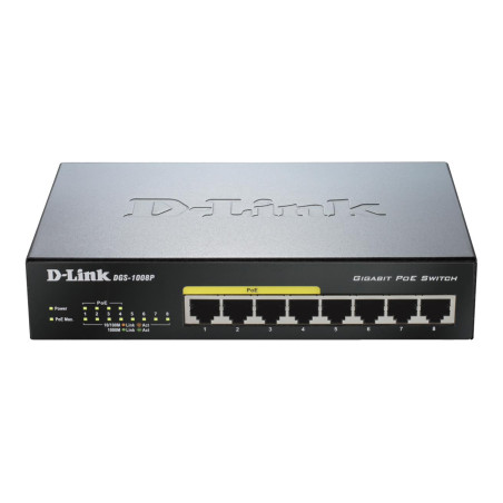 D-Link DGS-1008P 8-Port Gigabit PoE Unmanaged Switch - Durable Metal Housing