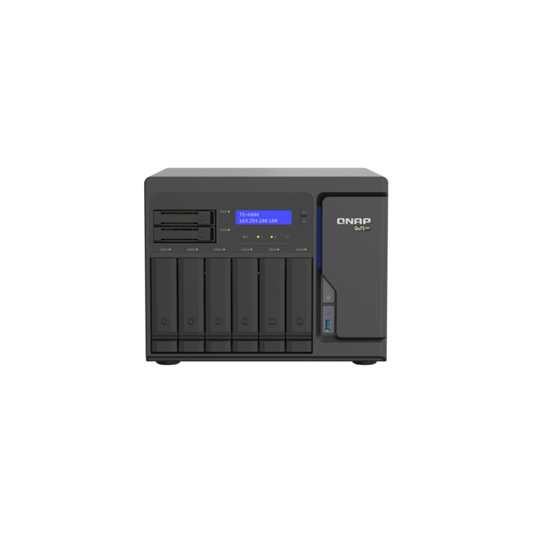 QNAP TS-h886-D1602-8G, 8-Bay QuTS hero NAS, built-in 2 M.2 NVMe Gen3 x4 port, SATA 6G, Xeon D-1602 2.5GHz, 8GB ECC RAM, 4 x 2.5G