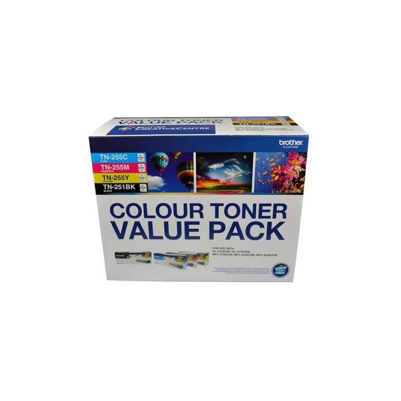 Brother TN-251BK and TN255 Colour Laser Toner Value Pack. Black, Cyan, Magenta, Yellow (8AE00003)