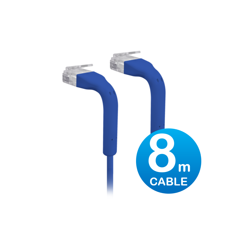 UniFi Patch Cable 8m Blue, Both End Bendable to 90 Degree, RJ45 Ethernet Cable, Cat6, Ultra-Thin 3mm Diameter U-Cable-Patch-8M-R