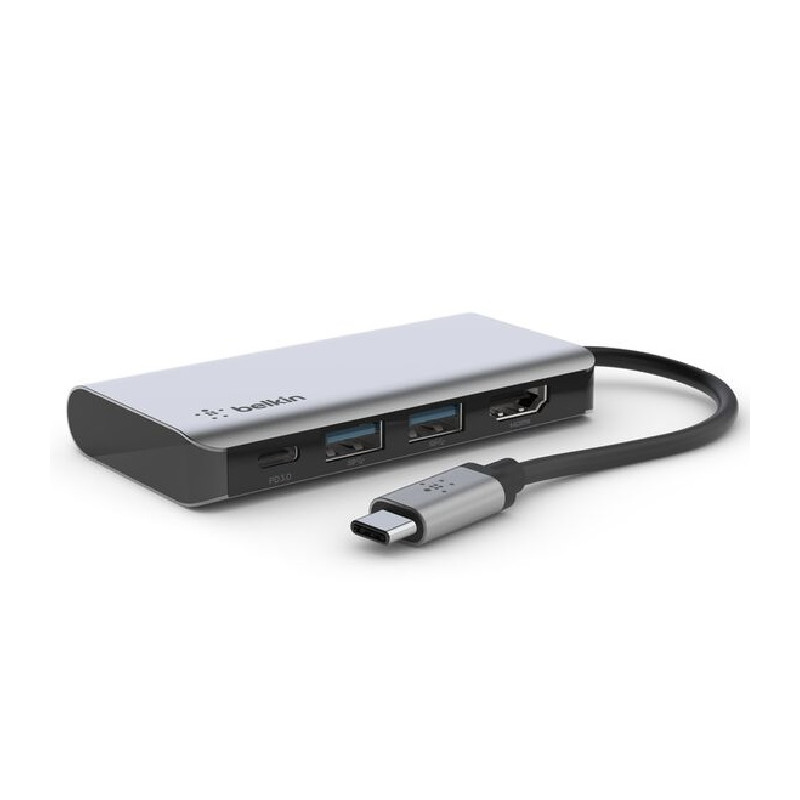 Belkin Connect USB-C 4-in-1 Multiport Adapter + USB-C Cable (13CM) - Space Grey(AVC006btSGY), 100W, 5 Gbps, 2xUSB-A, 1xUSB-C, 1x
