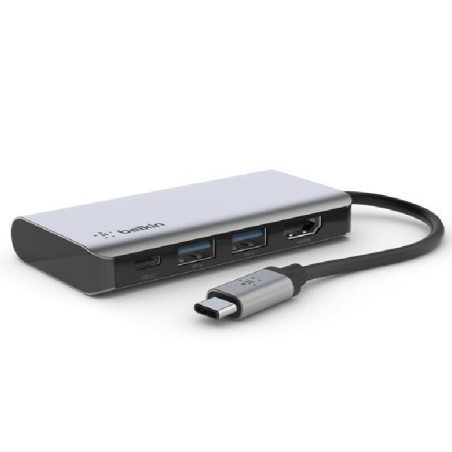 Belkin Connect USB-C 4-in-1 Multiport Adapter + USB-C Cable (13CM) - Space Grey(AVC006btSGY), 100W, 5 Gbps, 2xUSB-A, 1xUSB-C, 1x