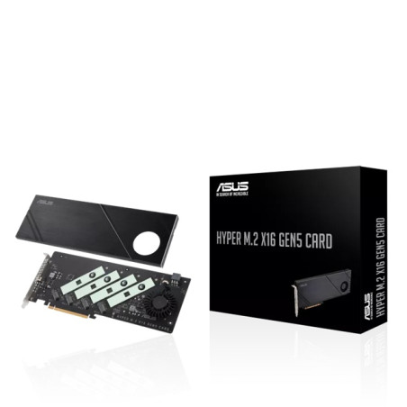 ASUS HYPER M.2 X16 GEN5 CARD (PCIe 5.0/4.0) Supports up to four NVMe M.2 (2242/2260/2280/22110) devices at up to 512 Gbps for RA