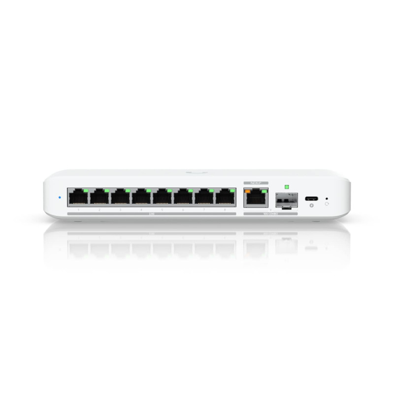 UBIQUITI UniFi SWITCH FLEX 2.5G 8 PORT, (8) 2.5 GbE, 10 GbE, 10G SFP+, USB-C POWER,1YR