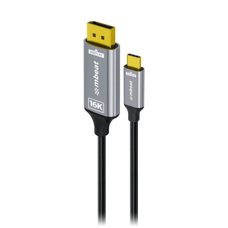 mbeatÂ® Tough Link 1.8m 16K USB-C to DP Cable - Space Grey 40Gbps USB-C (male) to DisplayPort 2.1 (male)