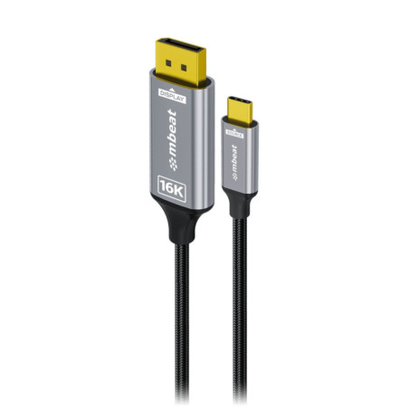 mbeatÂ® Tough Link 1.8m 16K USB-C to DP Cable - Space Grey 40Gbps USB-C (male) to DisplayPort 2.1 (male)