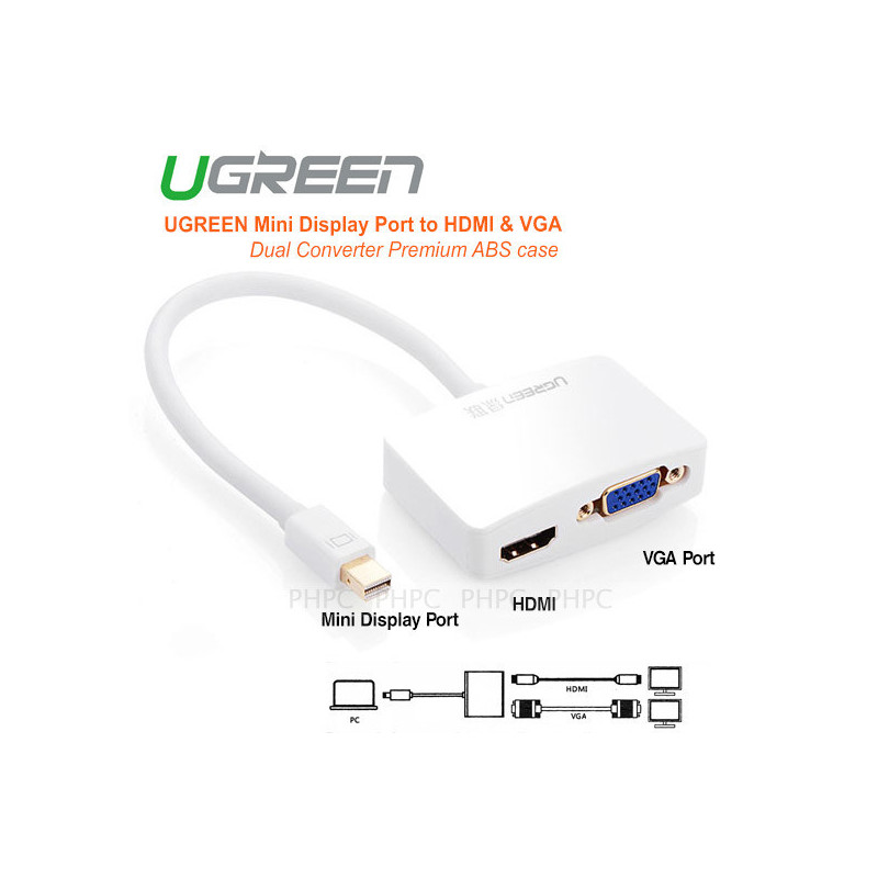 UGreen Mini Display Port to HDMI & VGA Dual Converter Premium ABS case (10427 )