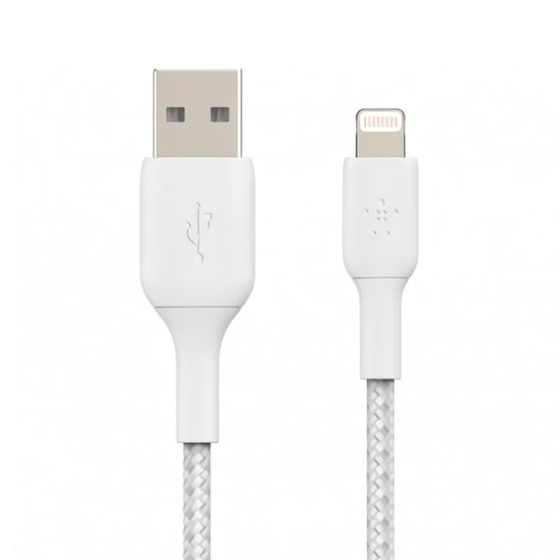BELKIN 1M USB-A TO LIGHTNING CHARGE/SYNC CABLE, BRAIDED, WHITE, 2 YRS