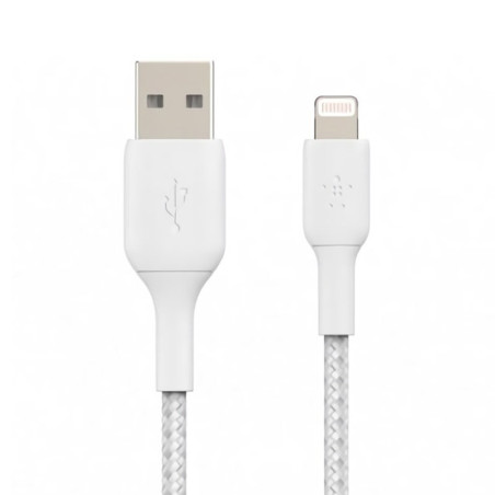 BELKIN 1M USB-A TO LIGHTNING CHARGE/SYNC CABLE, BRAIDED, WHITE, 2 YRS