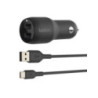 BELKIN 2 PORT CAR CHARGER, 12W/2.4A USB-A (2), 1M USB-A TO USB-C CABLE, 2YR WTY