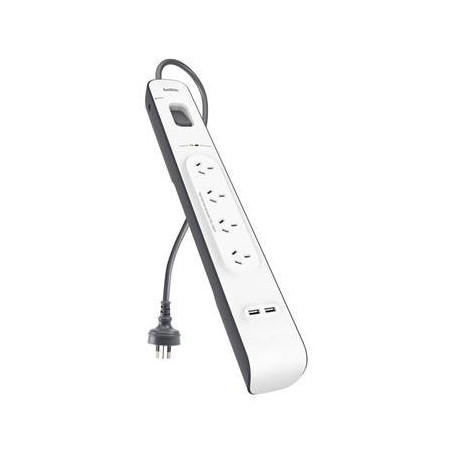 Belkin 4 Outlet Surge Protector with 2 USB Ports (2.4A) - 2m Cord (BSV401AU2M)