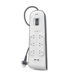 Belkin 6 Outlet Surge Protector with 2 USB Ports (2.4A) - 2m Cord (BSV604AU2M)