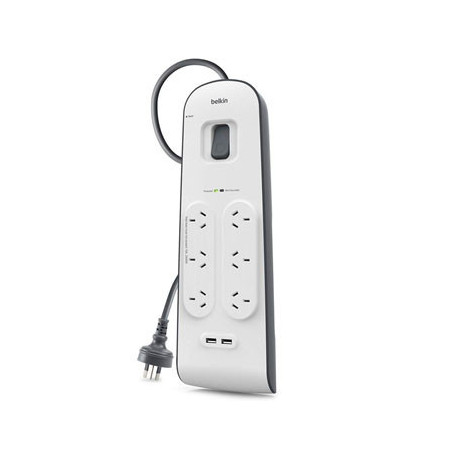 Belkin 6 Outlet Surge Protector with 2 USB Ports (2.4A) - 2m Cord (BSV604AU2M)