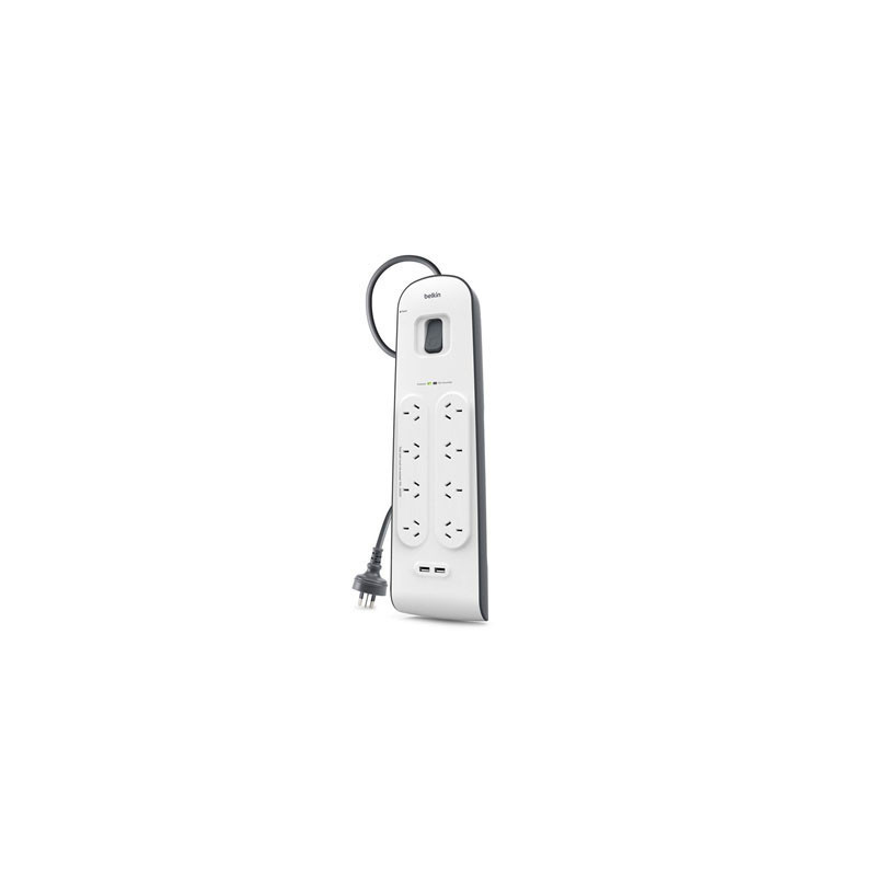 Belkin 8 Outlet Surge Protector with 2 USB Ports (2.4A) - 2M Cord (BSV804AU2M)