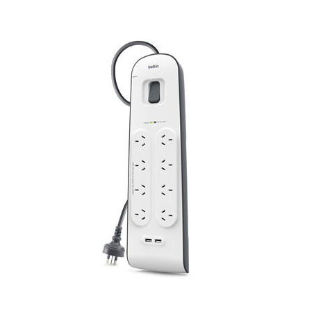 Belkin 8 Outlet Surge Protector with 2 USB Ports (2.4A) - 2M Cord (BSV804AU2M)