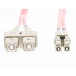 2m LC-SC OM4 Multimode Fibre Optic Cable: 2mm Oversleeving - Salmon Pink