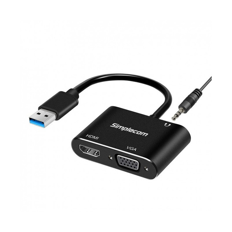 Simplecom DA316A USB to HDMI + VGA Video Card Adapter with 3.5mm Audio