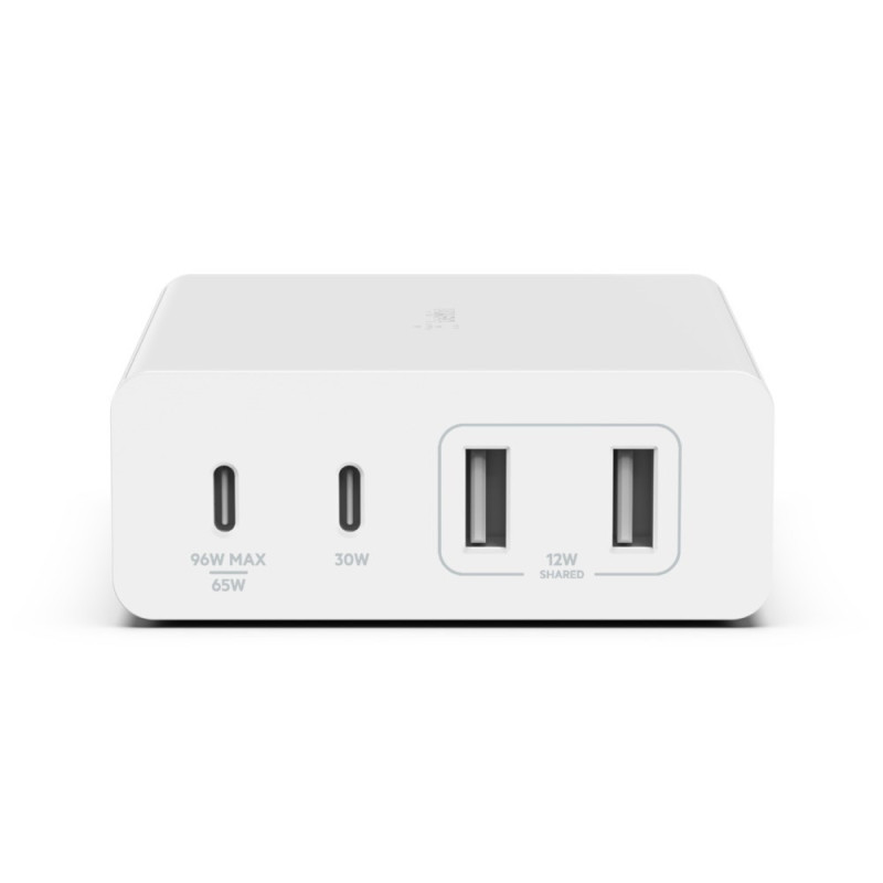 Belkin BOOST?CHARGE 108W 4 Ports USB GaN Desktop Charger with Intelligent Power Sharing - White (WCH010auWH) - Intelligent Power