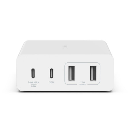 Belkin BOOST?CHARGE 108W 4 Ports USB GaN Desktop Charger with Intelligent Power Sharing - White (WCH010auWH) - Intelligent Power