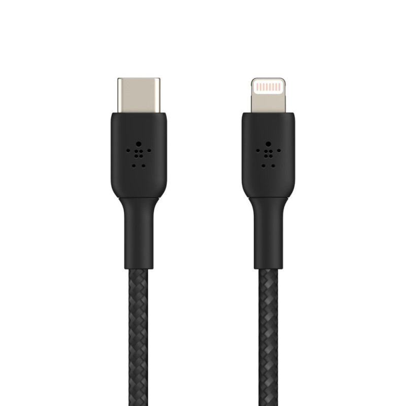 Belkin BOOST?CHARGE Braided USB-C to Lightning Cable (1m / 3.3ft) - Black (CAA004bt1MBK) - fast charging - Tested to withstand 1