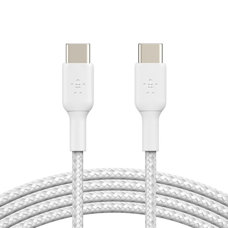 Belkin BOOST?CHARGE Braided USB-C to USB-C Cable (1m / 3.3ft) - White (CAB004bt1MWH) - Supports fast charging - Tested to withst