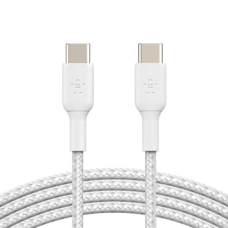 Belkin BOOST?CHARGE Braided USB-C to USB-C Cable (1m / 3.3ft) - White (CAB004bt1MWH) - Supports fast charging - Tested to withst