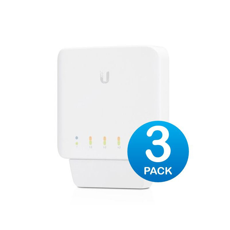 Ubiquiti USW Flex 3 Pack- Managed - Layer 2 Gigabit switch with auto-sensing 802.3af PoE support. 1x PoE In - 4x PoE Out